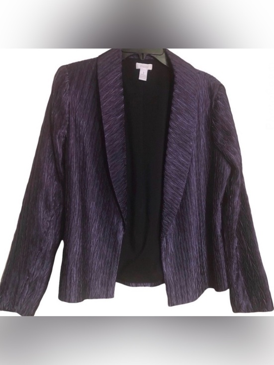 Chico's Jackets & Blazers - Chico’s Eggplant Purple Crinkle Fabric Blazer Jacket size 1 (8)